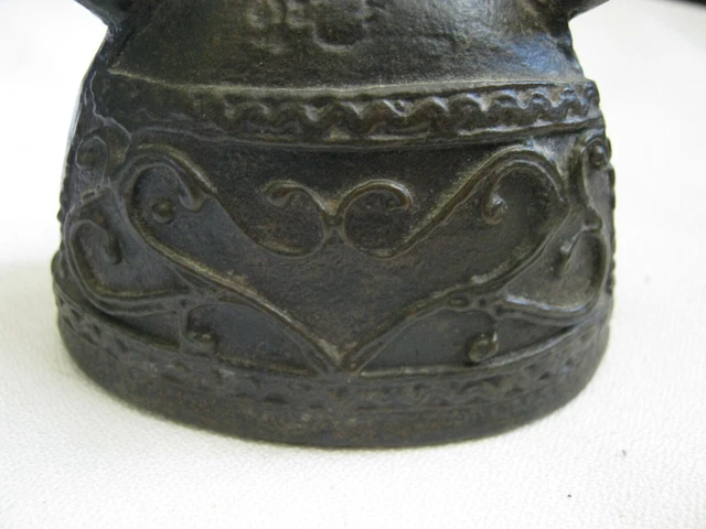 SIGNED Mid-Late 1800s MANDALAY hka-lauk Bronze BUFFALO BELL 3" x 2.5" x 1.75" 6