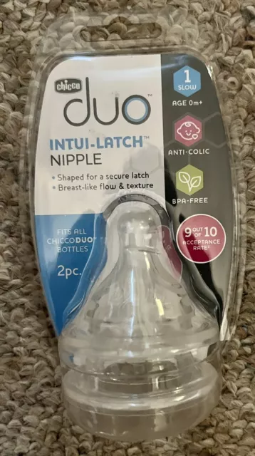 New Package Chicco Duo Intui-Latch Nipple 1 Slow Age 0m+ Baby Bottle BPA FREE