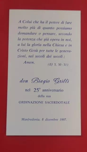 MANFREDONIA SANTINO HOLY CARD 25mo ORDINAZIONE SACERDOTALE DON BIAGIO