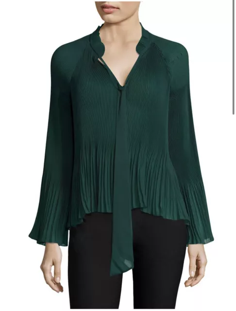 Derek Lam 10 Crosby Green Long Sleeve Pleated Tie-Neck Blouse Size US 6 $395