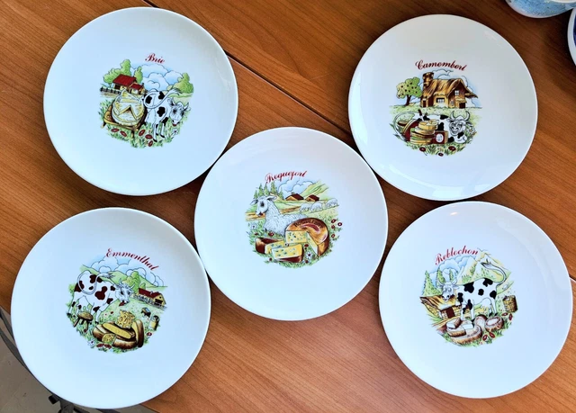 Ensemble De 6 Assiettes à Fromage Gien 'The Real Cheese Lovers' - Porcelaine, Diamètre 19cm, Occasion