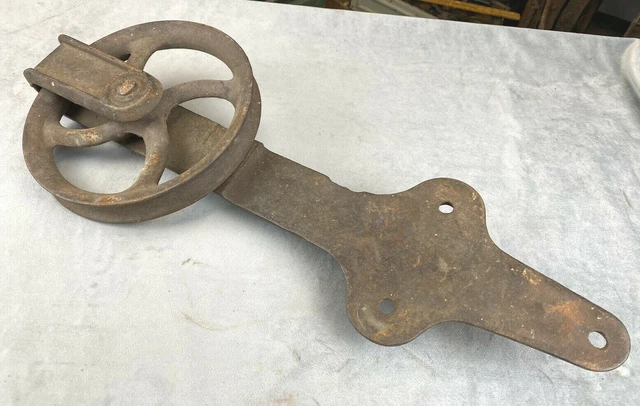 Antique C.1890 Barn Door Roller, LARGE CURVED SPOKES ~ Works Properly, No Damage