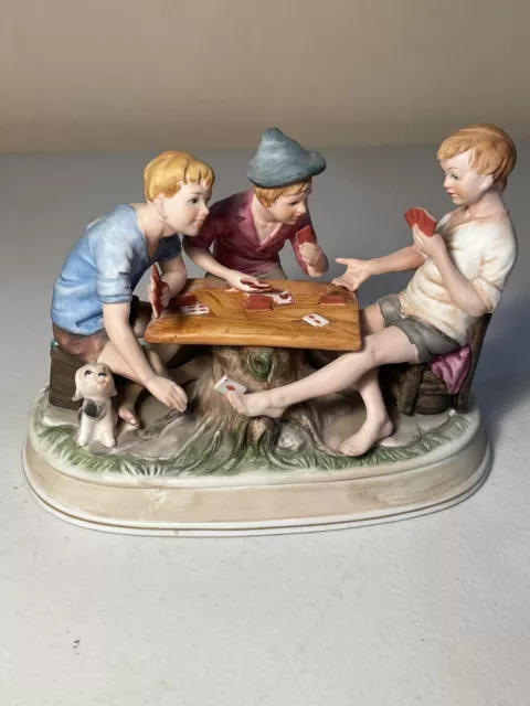 Vintage The Cheaters 3 Card Playing Boys 6" Statue Figurine Made In Japan