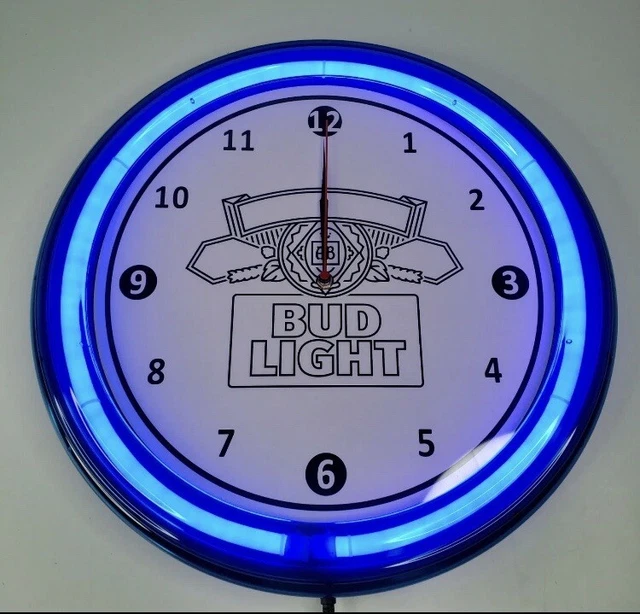 NEW BUD LIGHT LED Clock Beer Sign Dive Bar Neo Neon Led Blue Light