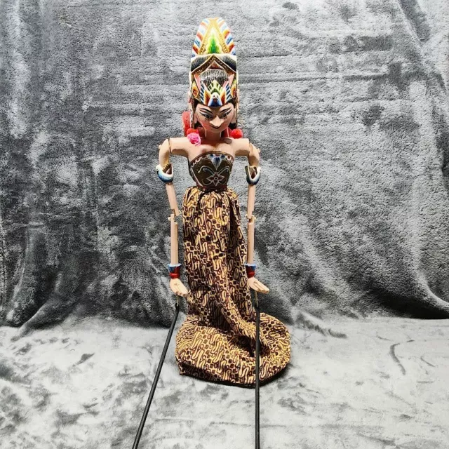 Vintage Wayang Golek Wooden Bali Puppet Indonesia Asian Stick Puppet Marionette