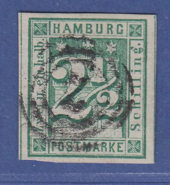 Hamburg 2 1/2 Schilling grün Mi.-Nr. 9 gestempelt, geprüft Georg Bühler