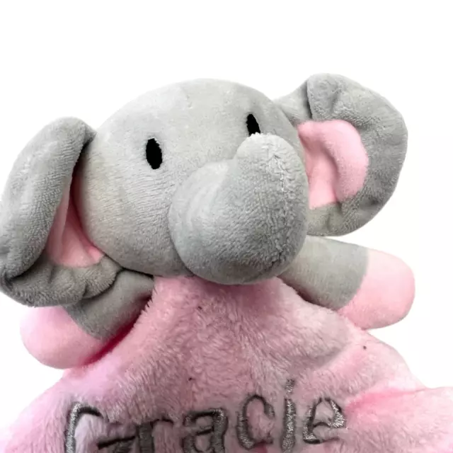 ELEPHANT BABY INFANT Security Blanket Embroidered “Gracie” Lovey Plush ...