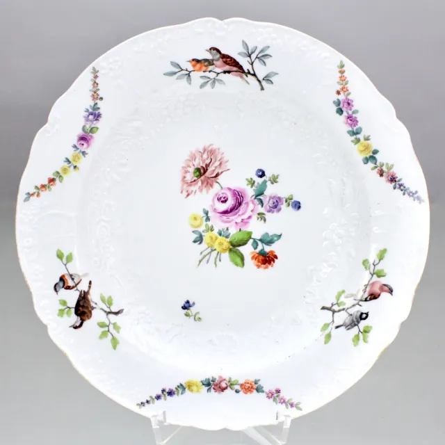 Meissen um 1750: Teller Neumarseilles mit Vögeln und Blumen, Vogel, plate birds