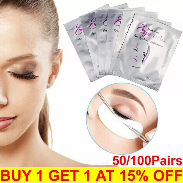 100 Pairs Eyelash Extension Under Gel Eye Pads Salon Lint Free Patches Make-Up