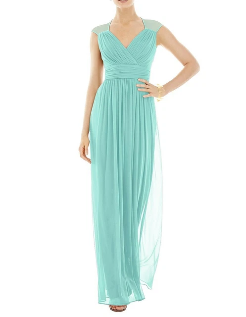 Alfred Sung Chiffon Maglia Scollo A V Abito da Damigella Costiera 16 Nuovo D693