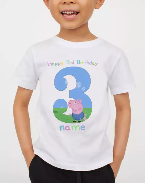 Maglietta bianca George Pig with Dinosaur compleanno età [da 1 a 4 anni] festa regalo 3