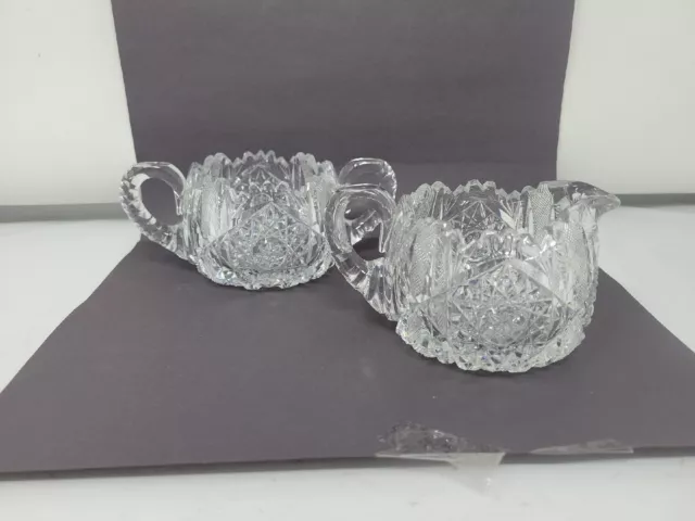 American Brilliant Period ABP Glass Creamer And Sugar Bowl Crystal Cut Pinwheel