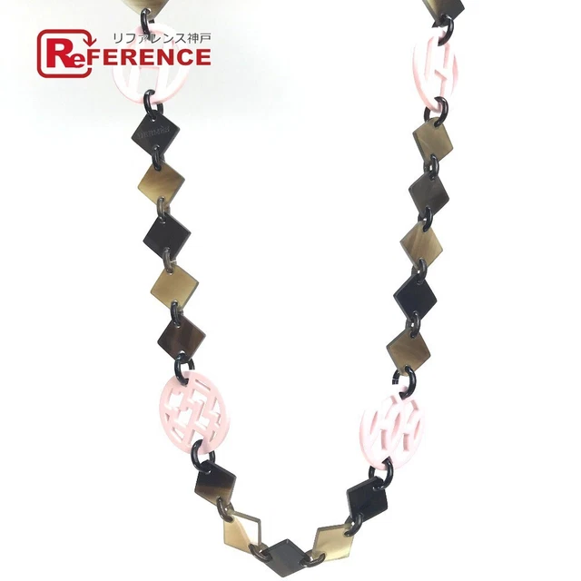 Hermes Hava Ava Accessories Necklace Buffalo Horn Women Brown Light Pink Second
