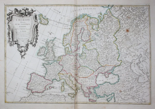 1782 Europa Continent Continente Janvier Mappa Incisione Engraving