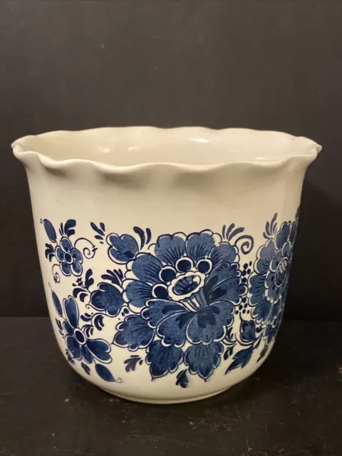 Vintage Delft Blauw Hand Painted Blue Dutch Windmill Planter Pot Holland