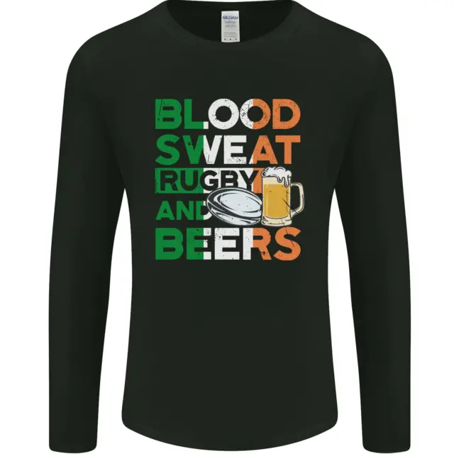 Blood Sweat Rugby and Beers Ireland Funny Mens Long Sleeve T-Shirt