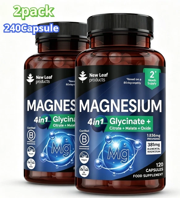 2PACK MAGNESIUM GLYCINATE 4-in-1 Complex 1836mg, High Absorption Muscle ...
