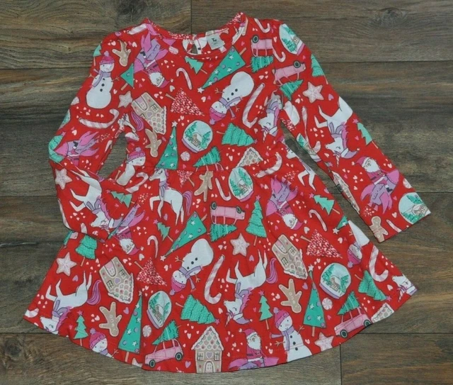 Abito Tu Ragazze Tema Natale Stagione Festiva LS Cotone 3 Anni Rosso