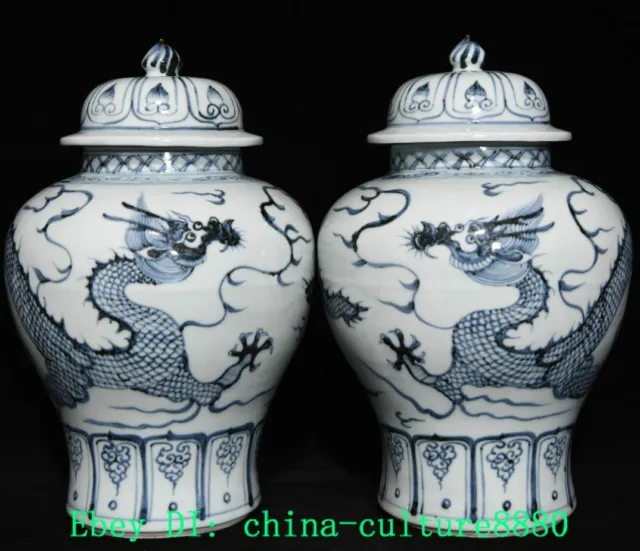 12.4 "dynastie Ming qingham dragon en porcelaine Crock Jar pot paire