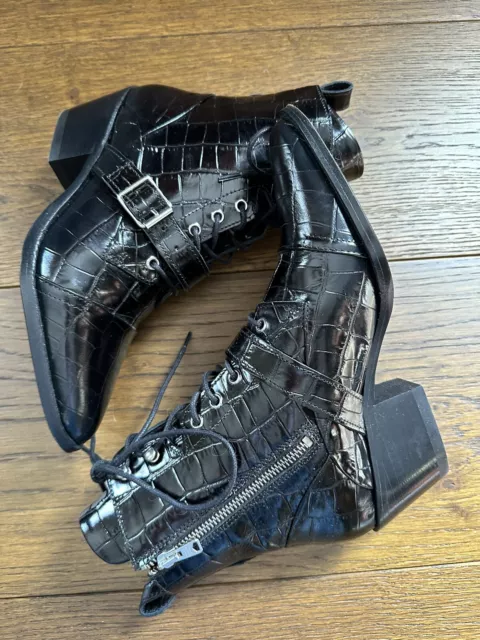 ALL SAINTS 100 Real Black Leather Alix Lace Up Buckle Ankle Boots size 5 38 50.00 PicClick UK