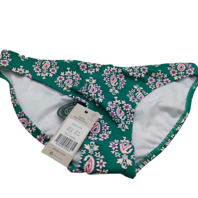 boden womens classic bikini bottoms green & pink floral print size 8 new