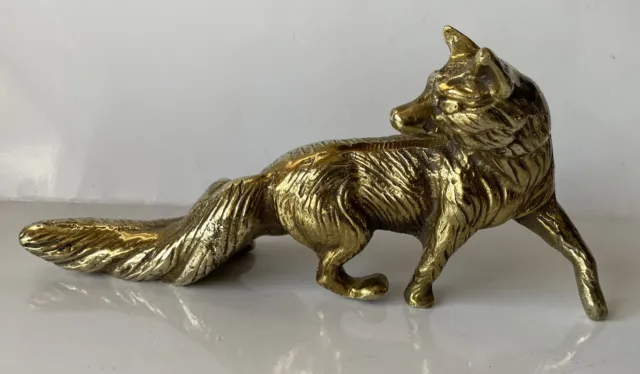 LARGE HEAVY 1.1kg COLLECTABLE FARM COUNTRYSIDE SOLID BRASS FOX HUNTING  (FU3573)