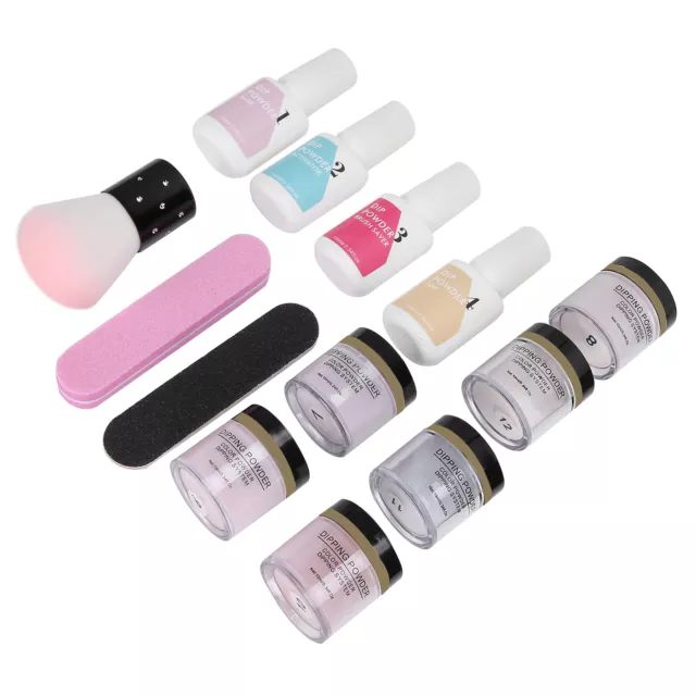 (K1214) Nail Dipping Powder Set Nail Art Powder Top Base Coat Gel Brosse à Pous