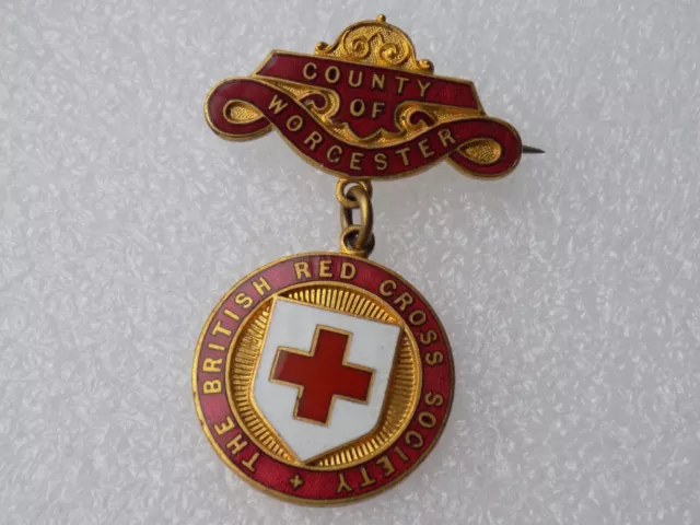 Vintage COUNTY OF WORCESTER BRITISH RED CROSS SOCIETY Gaunt Enamel Badge Medal