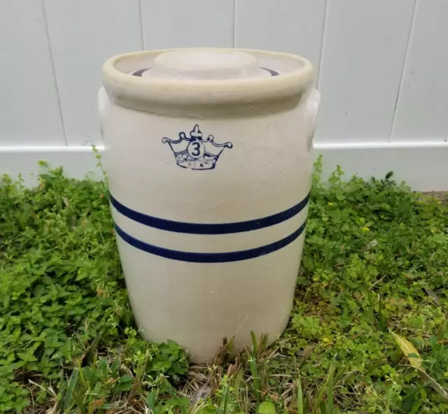 Butter Churn Crock 3 Gallon Robinson Ramsbottom Blue Crown W Rare Lid - PRISTINE