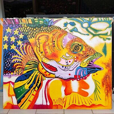 Colorful Psychedelic Fish Contemporary Hand Painted Original Painting Fine Art