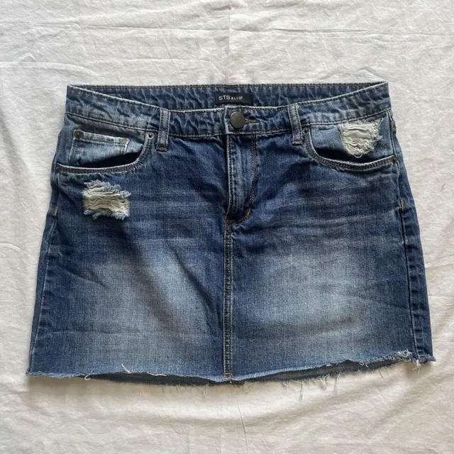 STS Blue Emily Mini Skirt Women's 28 Blue Medium Wash Distressed Raw Hem