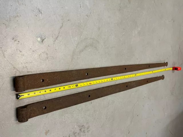 Original Vintage Strap Hinges (pair). Hand forged. Large (50" long)