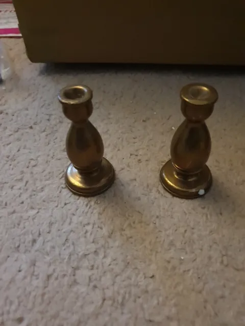 Pair Of Brass Candlestick Holders Small