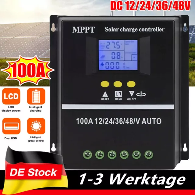 100A MPPT Solar Ladegerät Controller Panel Regler 12V/24V/36V/48V Daul USB LCD