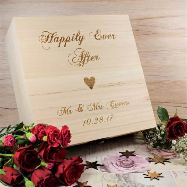 Wedding Memory Box Personalised Engraved Wooden Keepsake Box - Ever After