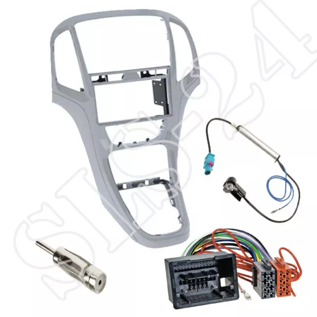 Opel Astra J Doppel-DIN Autoradio Radioblende silber+ ISO Adapter Einbauset