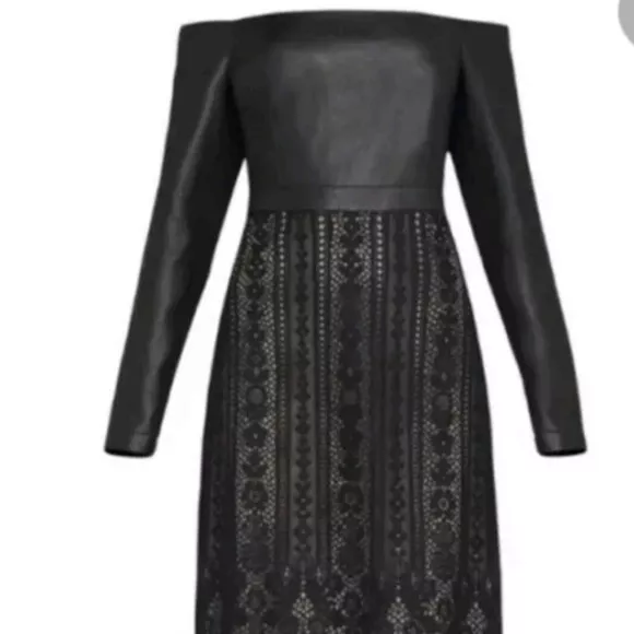 NEW BCBG MAXAZRIA 'NAHARA' Black Leather Look Lace Dress Size 8 approx 2