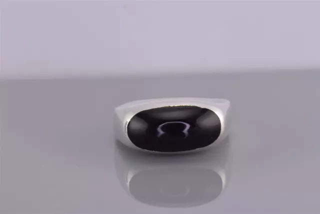 Taxco Sterling Silver Rounded Oval Black Onyx Solid Band Ring 12g Mex 925 Sz: 8