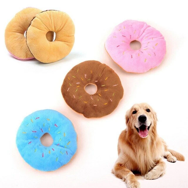 Training Chew Soft Squeaky Squeaker Plush Pet Puppy Fluffy Dog Donuts Toy