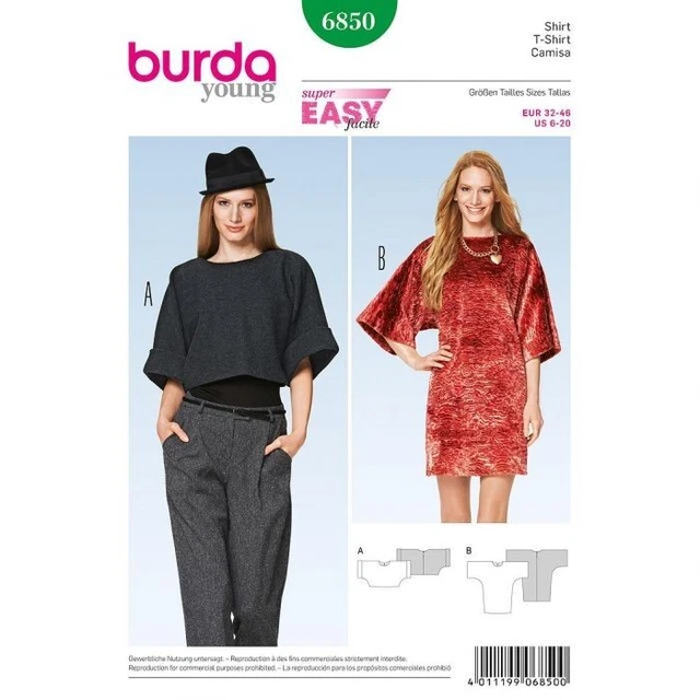Patron De Couture Burda 6791 - Robe Tunique Et Top Col Bateau, Tailles 34 à 46