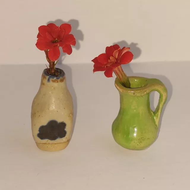 Vintage Lot Of 2 Miniature Ceramic Pottery Vase And Jug No Markings - Free Post