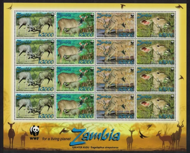 Zambia WWF Foglio Kudu Grande di 4 set 2008 nuovo di zecca sg#1049-1052