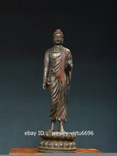 Bronze Copper Tathagata Buddha Sakyamuni Shakyamuni standing Lotus flower Statue