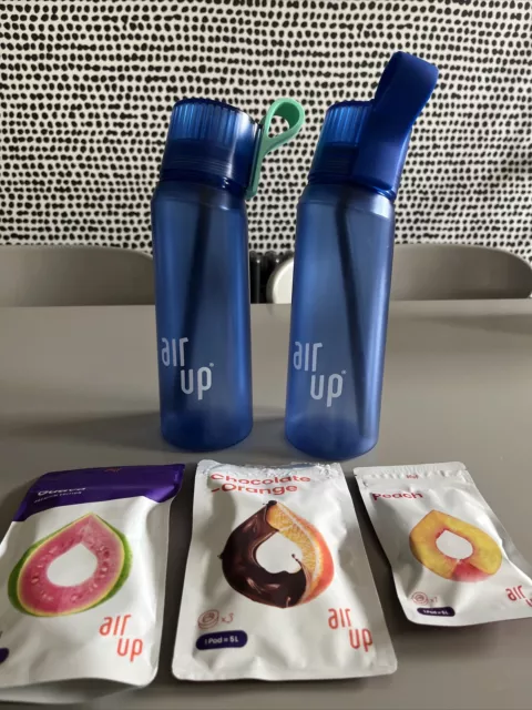 Air Up Water Bottle Opened Blue X 2 With Pods