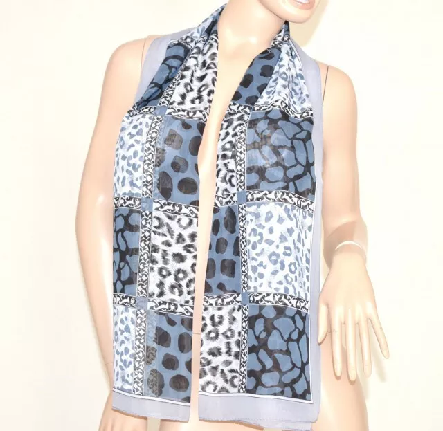 Foulard donna grigio blu nero bianco stola sciarpa scialle velato maculato UM62