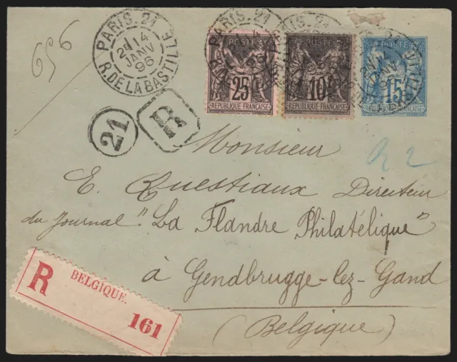 Sage n°97 + 103 + 90 lettre Recommandée pour Gendbrugge Belgique - TB
