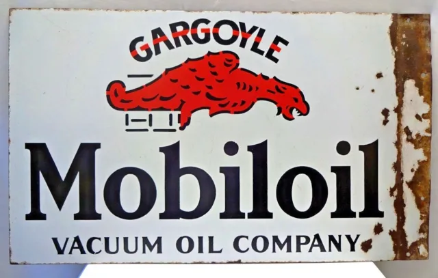 Mobiloil Vakuum Öl Company Vintage Porzellan Emaille Schild Gargoyle Zweiseitig