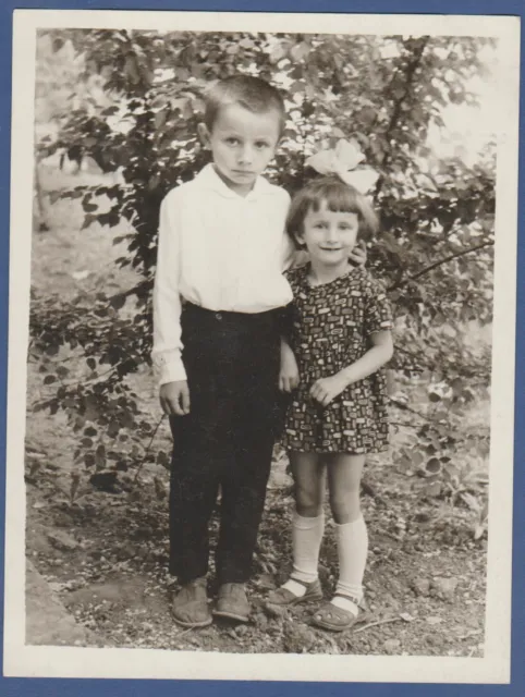 Beautiful Boy and Girl with a bow, Soviet Vintage Photo USSR