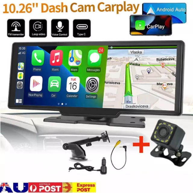 10.26 Inch 4K Car Wireless CarPlay Player GPS Android Multimedia Stereo Cam AU