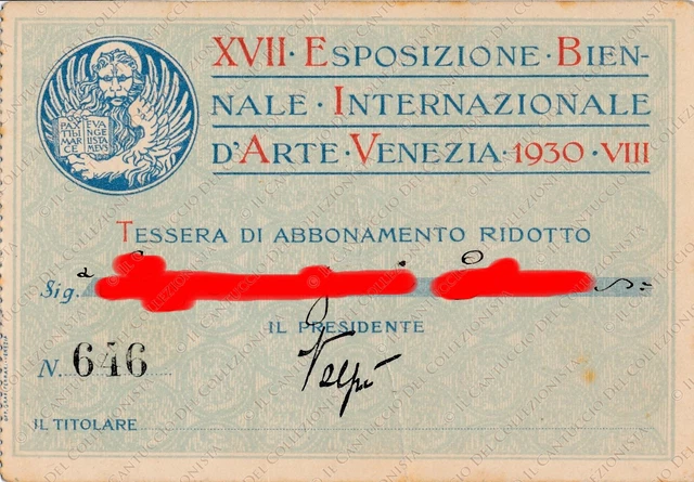 1930 XVII Esposizione Biennale Internazionale d’Arte Venezia Tessera